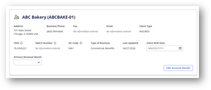 Account Header in Account and Contact Information section