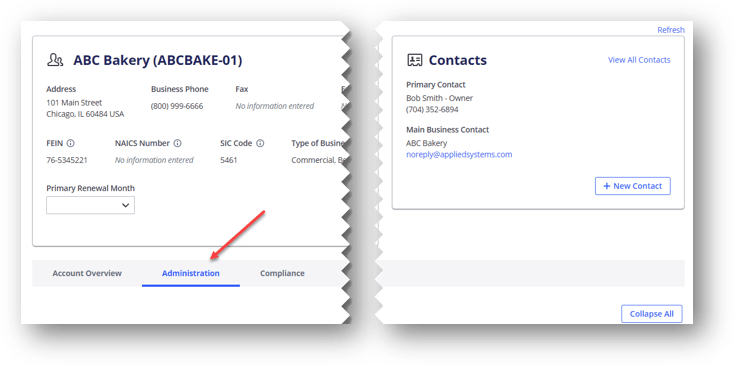 The Administration Tab of the Detailed Client Information Section