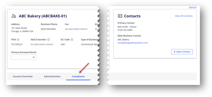 The Compliance Tab of the Detailed Client Information section