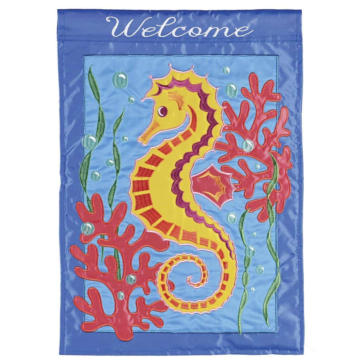 Welcome Seahorse Applique Banner Flag