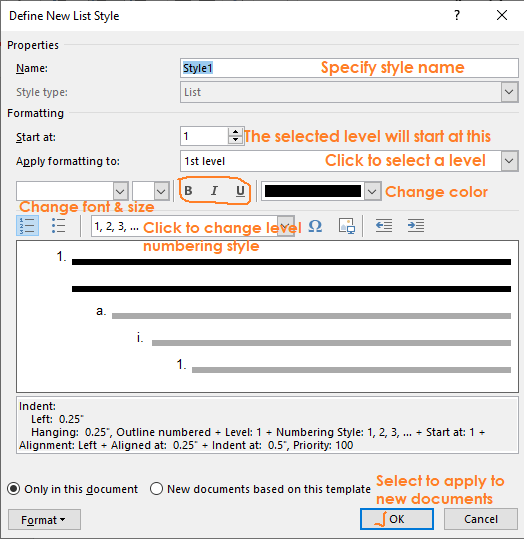 creating a new multilevel list in word document