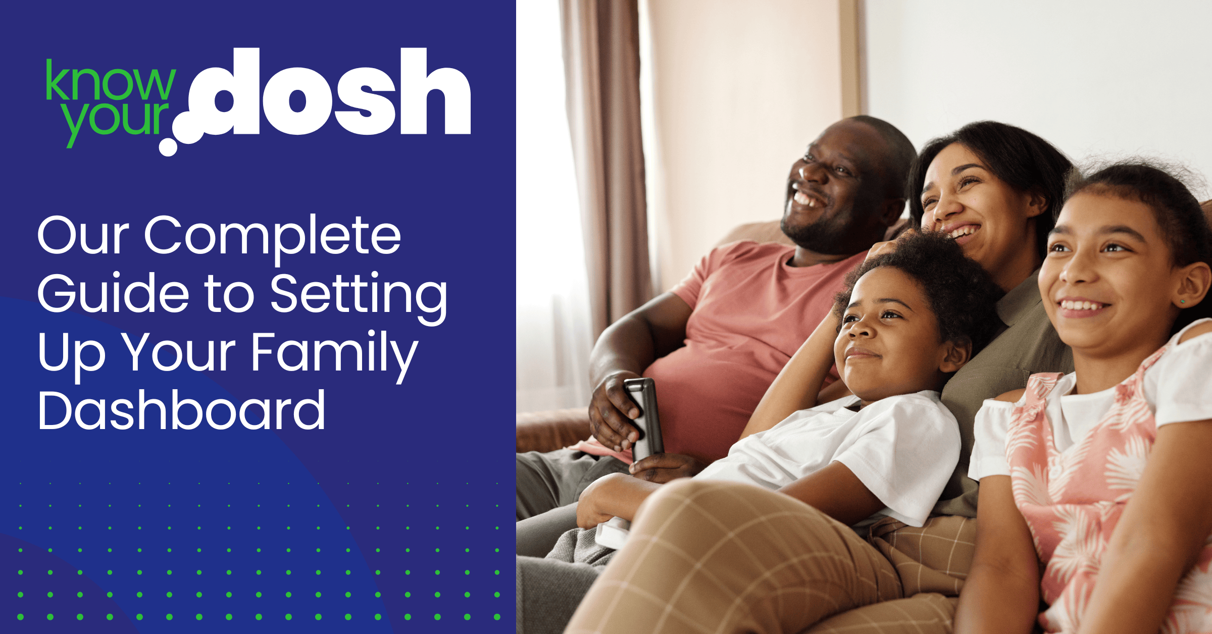happy family sat together on sofa watching the television
