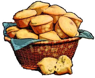 Corn Muffins in a napkin lined woven basket
