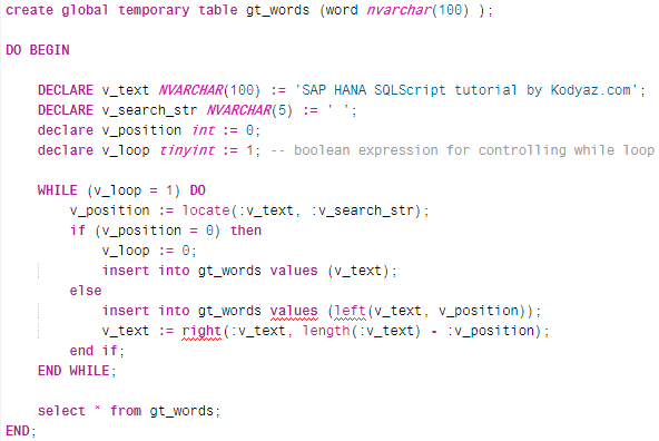 SQLScript to List Words in a String in SAP HANA