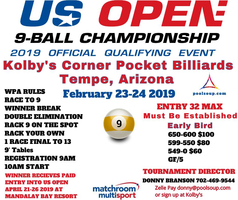 Kolby's Corner Pocket Billiards 650 & Under 9 Ball US Open Qualifier