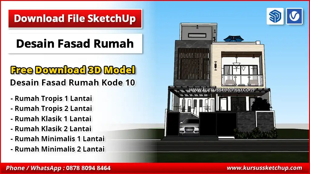 File SketchUp Desain Fasad Rumah Kode 10