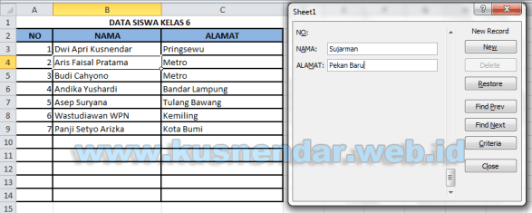 Form input data excel