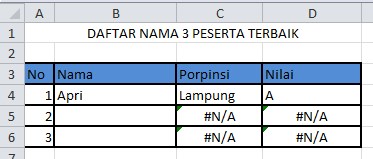 Error NA di Excel
