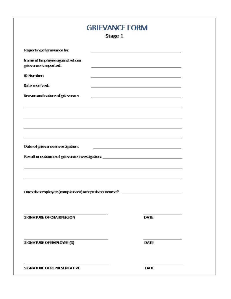 grievance form stage 1 document labour law south africa