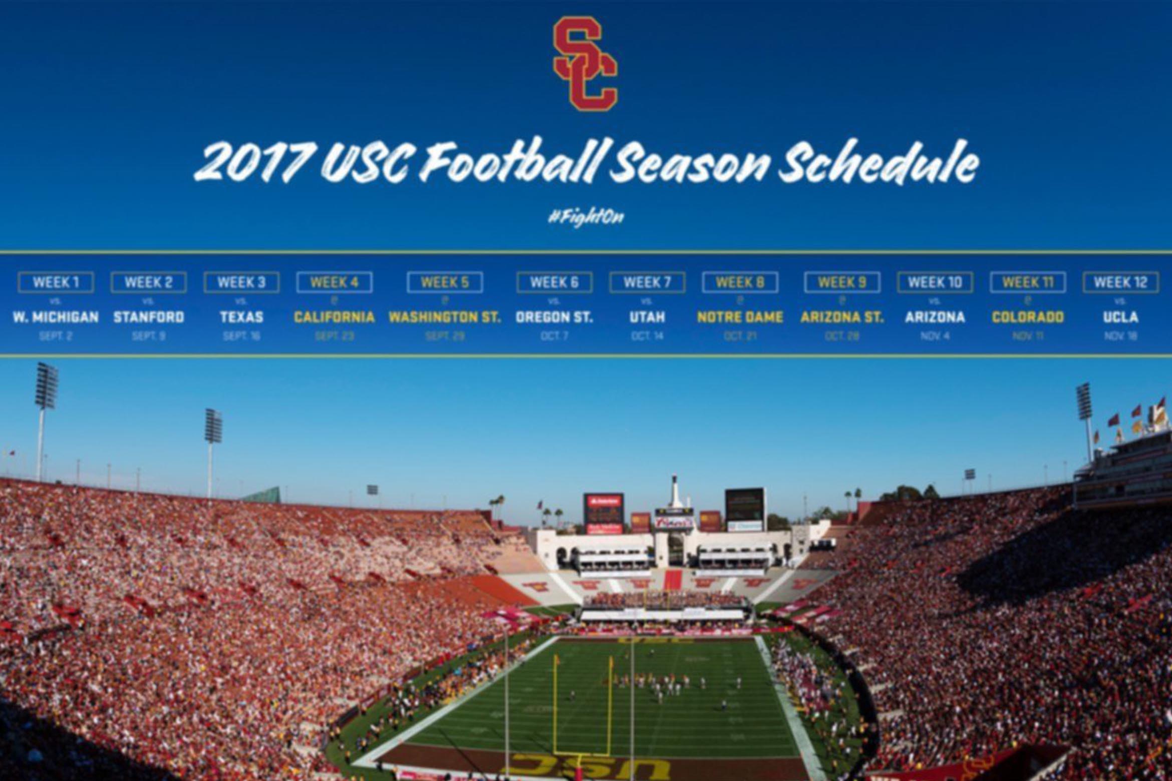 Usc Football Schedule : Usc Announces 2017 Football Schedule Los Angeles Coliseum