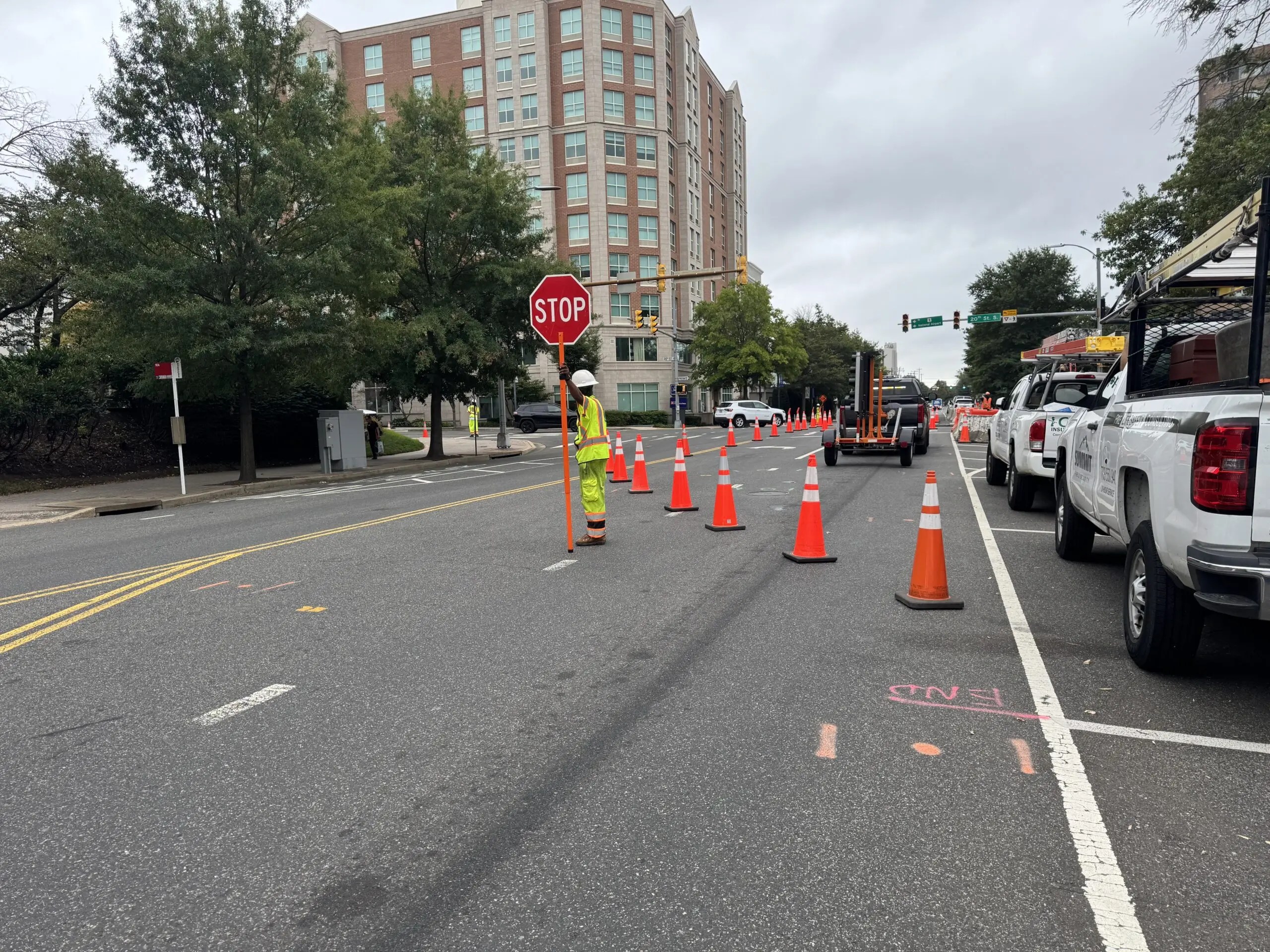 Flagger on a city street lane closure