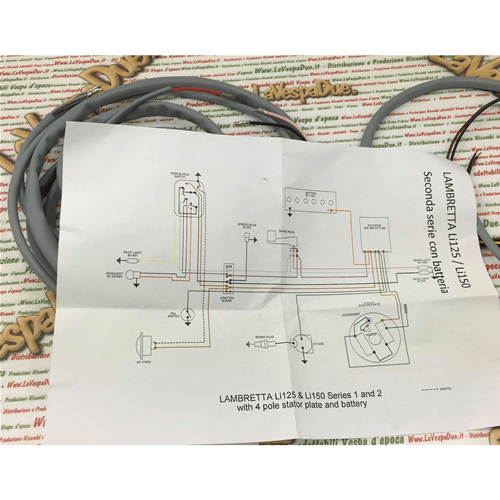 Impianto Elettrico Cablaggio Cavetti Per Lambretta J 125 150 Seconda Serie Con Batteria Prodotto Italiano Artigianale