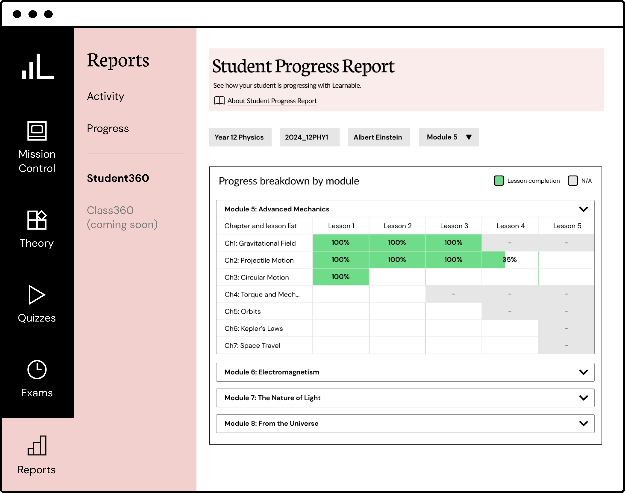 Insightful Student Learning Behaviour Reports Learnable