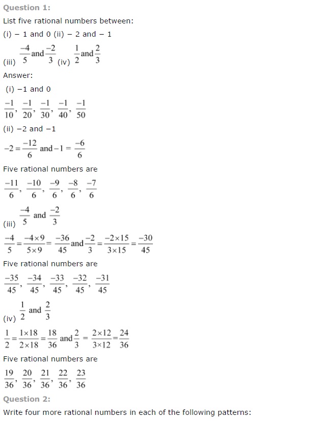 NCERT Solutions for Class 7 Maths Chapter 9 Rational Numbers Ex 9.1 Q1