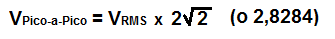 FÃ³rmula de voltaje pico a pico del voltaje RMS
