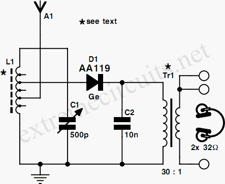 Diode Radio For Low Impedance Headphones Circuit Diagram Diode Radio For Low Impedance Headphones Circuit Diagram
