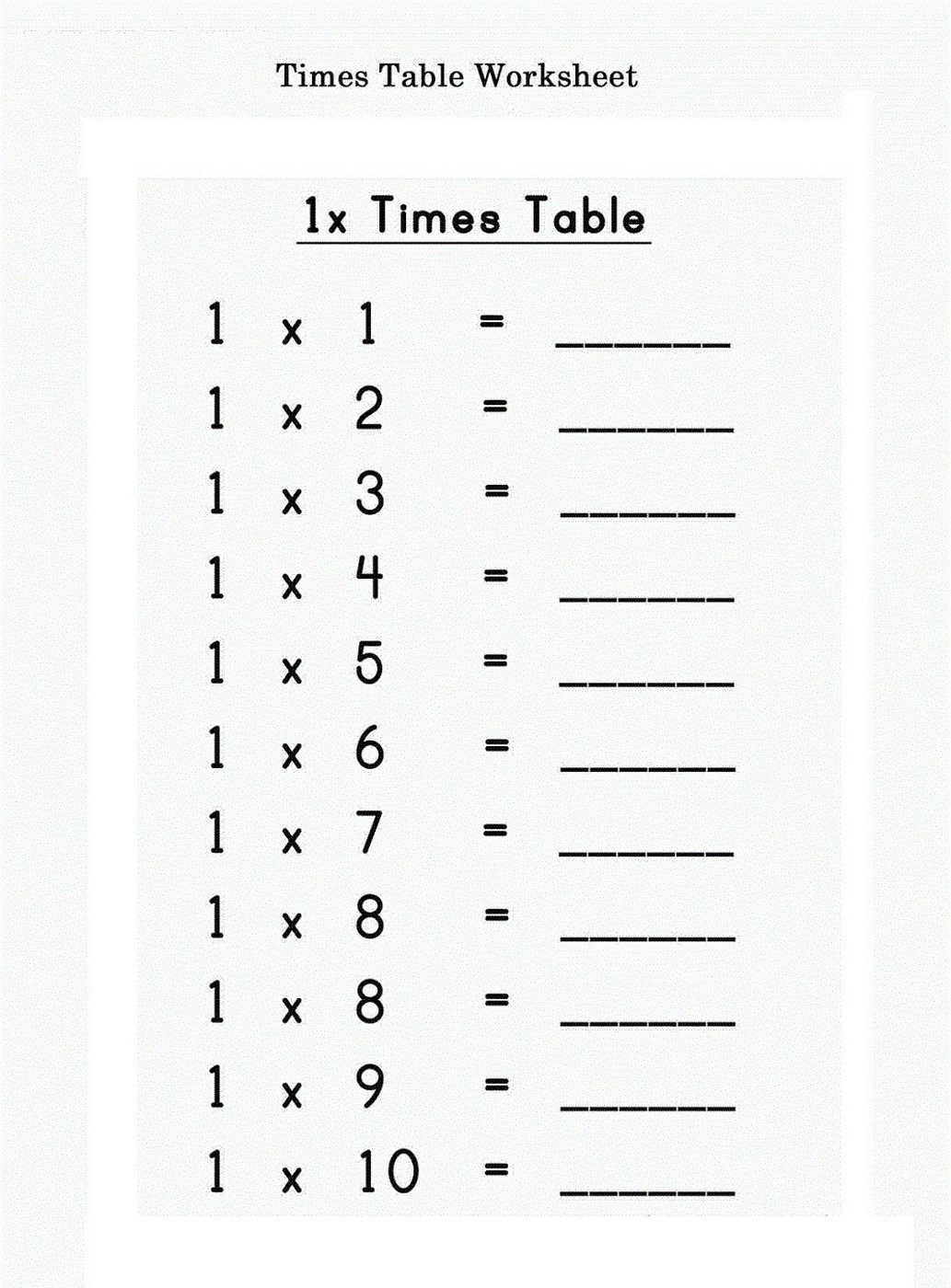 times tables exercises to print learning printable