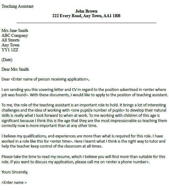 Your cover letter for an administrative assistant role needs to be perfect. Teaching Assistant Application Cover Letter