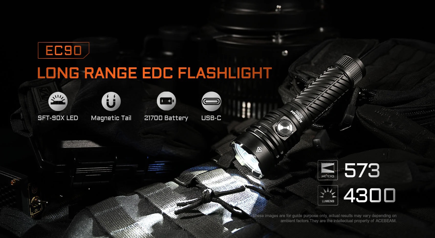 AceBeam EC90 Long Range EDC Flashlight - 4300 Lumens, 573 Metres