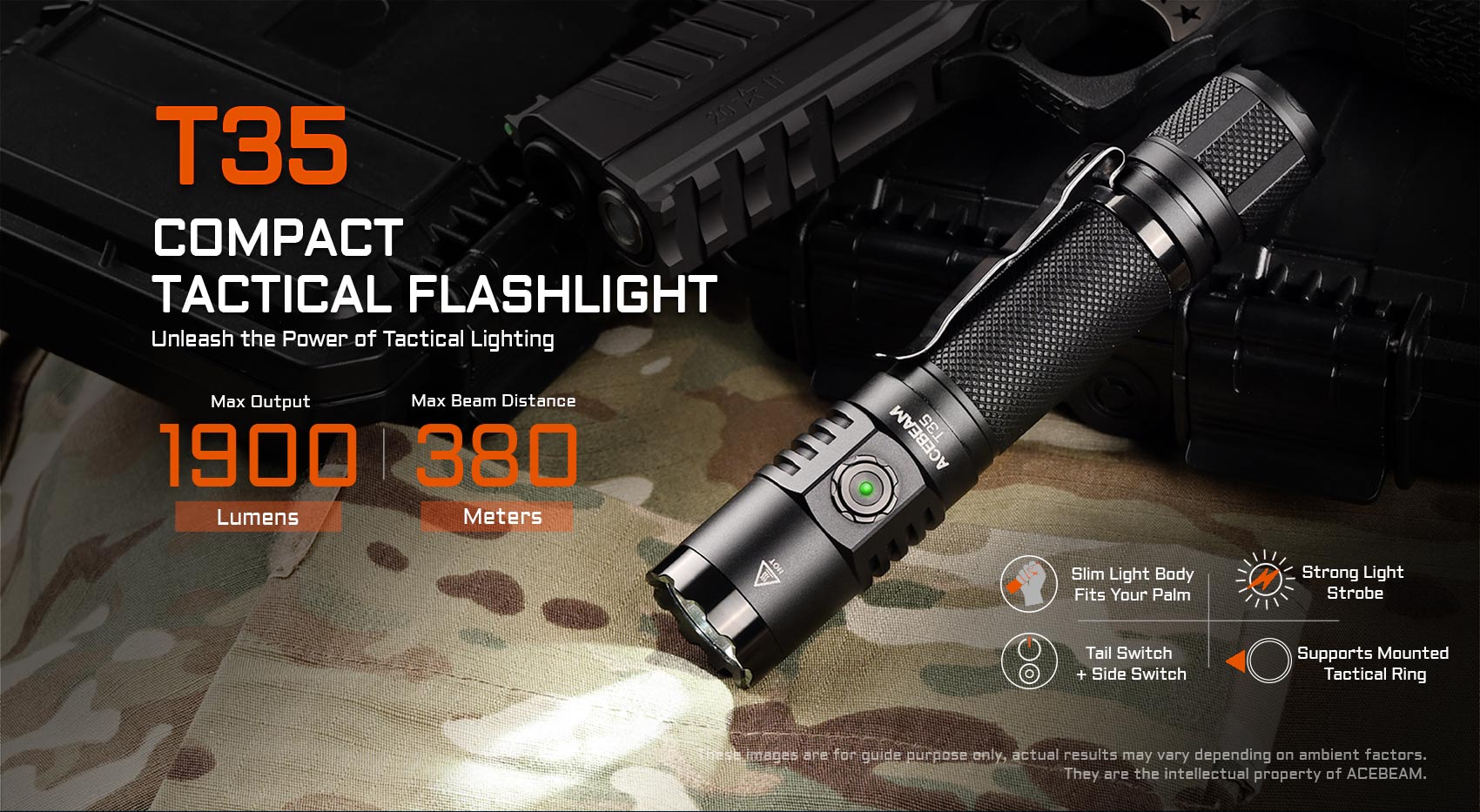 AceBeam T35 Desert Compact Tactical Flashlight - 1900 Lumens, 380 Metres