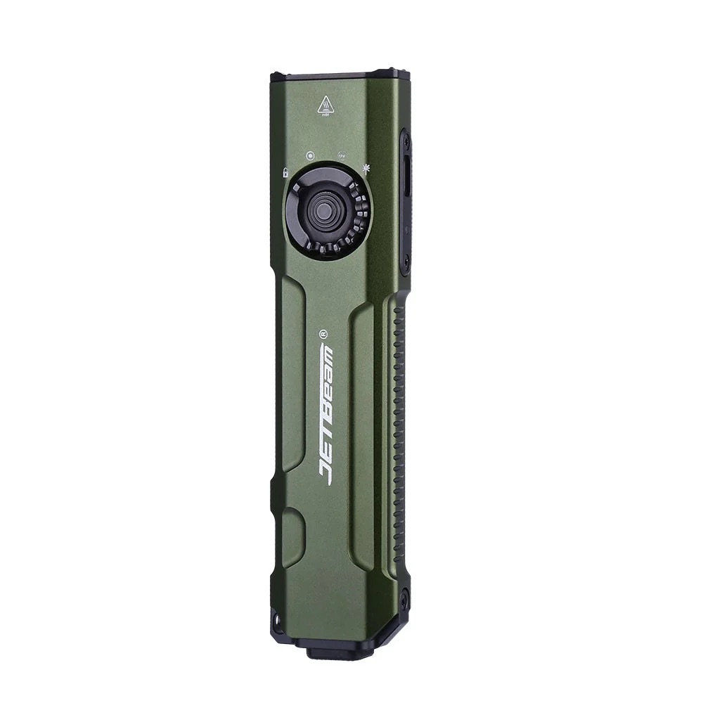 JETBeam E26-UV KUNAI Rechargeable Pocket Flashlight with 365nm UV and 5mW Green Laser, 2000 Lumens - Military Green