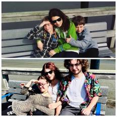 Lee Aaron with her kids Angella and Jett recreating a classic pose 2023-09-02 Lee Aaron with her kids, Angella and Jett, recreating a classic pose nine years later. (September 2, 2023)