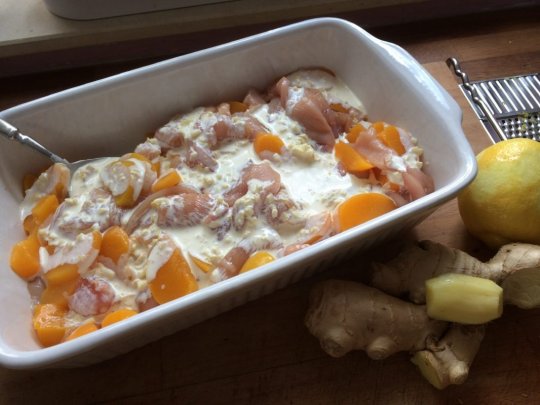 Hähnchen-Pfirsich-Gratin****
