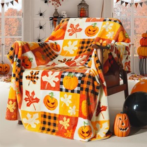 Coperta in morbido pile con motivo zucca e foglie di Halloween per notti accoglienti Coperta in flanella, morbida e confortevole, regalo