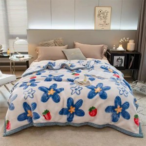 Coperte invernali in visone per letti Morbide e calde a doppio strato 150 * 200 cm Coperte scozzesi spesse in pelliccia sintetica con motivo floreale a fumetti 1
