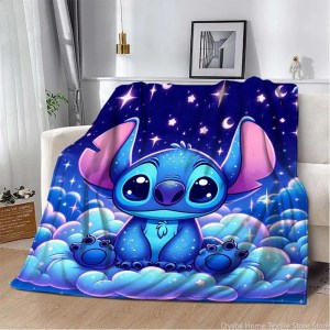 Stampa 3D Disney Stitch Coperta simpatico cartone animato Soffice divano per bambini e adulti Copriletto in peluche Coperta per il pranzo per divano letto 1