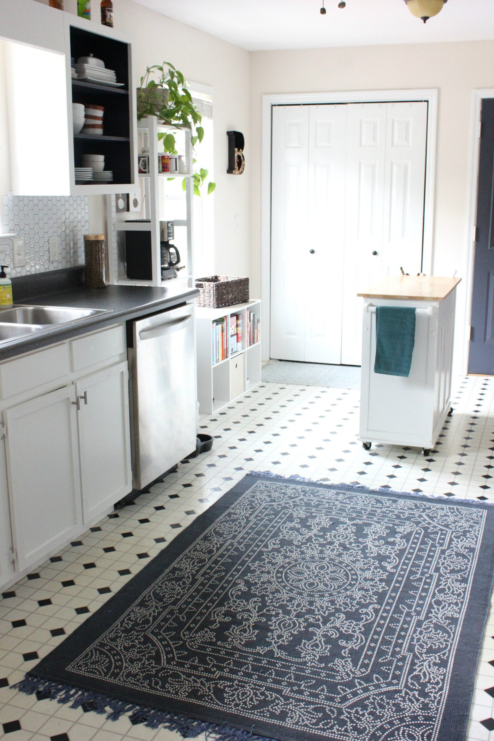 updated minimalist white galley kitchen
