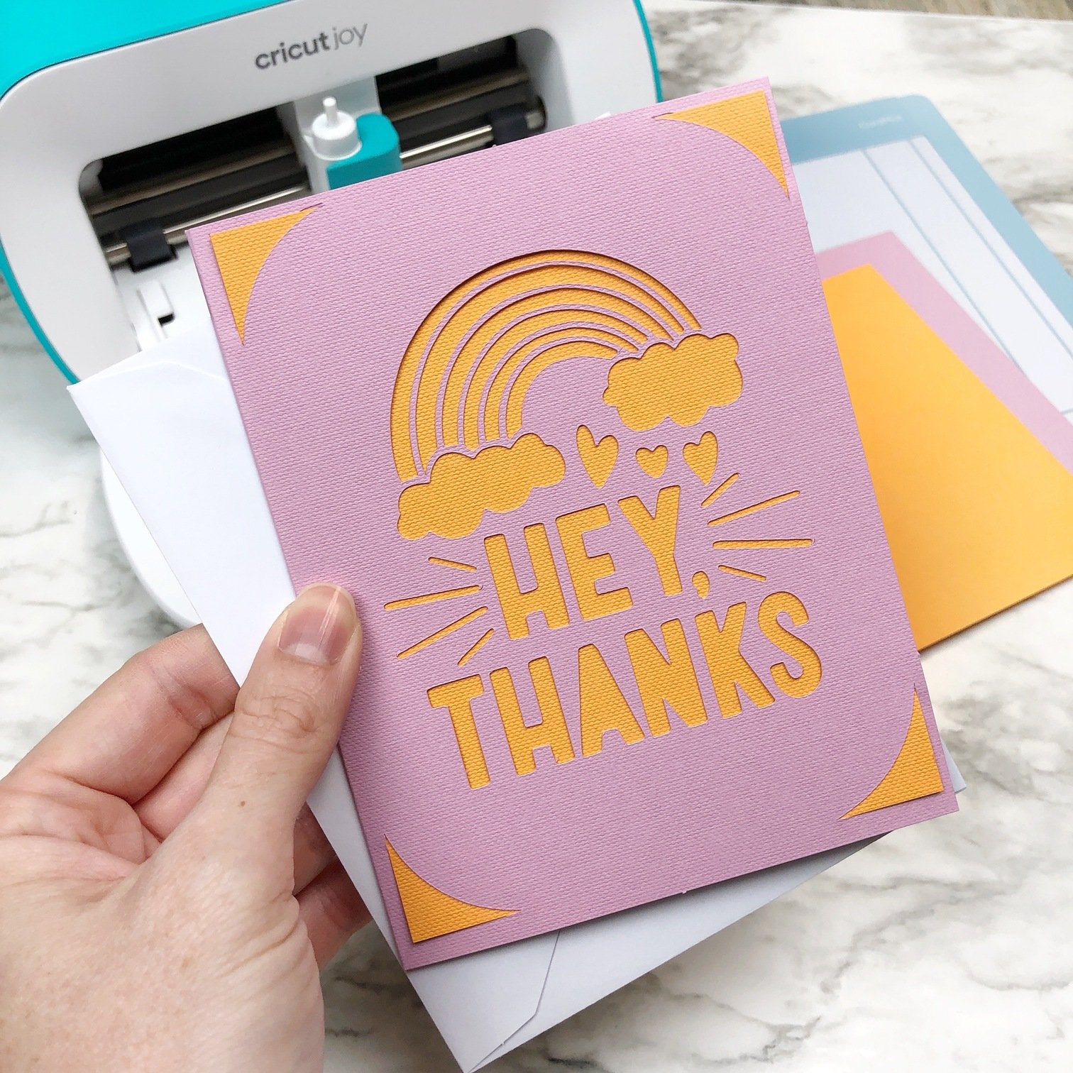 rainbow thank you card cricut joy