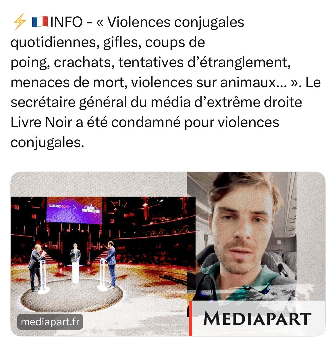 Pierre-René Lavier, secrétaire général du média d’extrême droite « Livre Noir », a été condamné pour des violences envers son ex-conjointe.