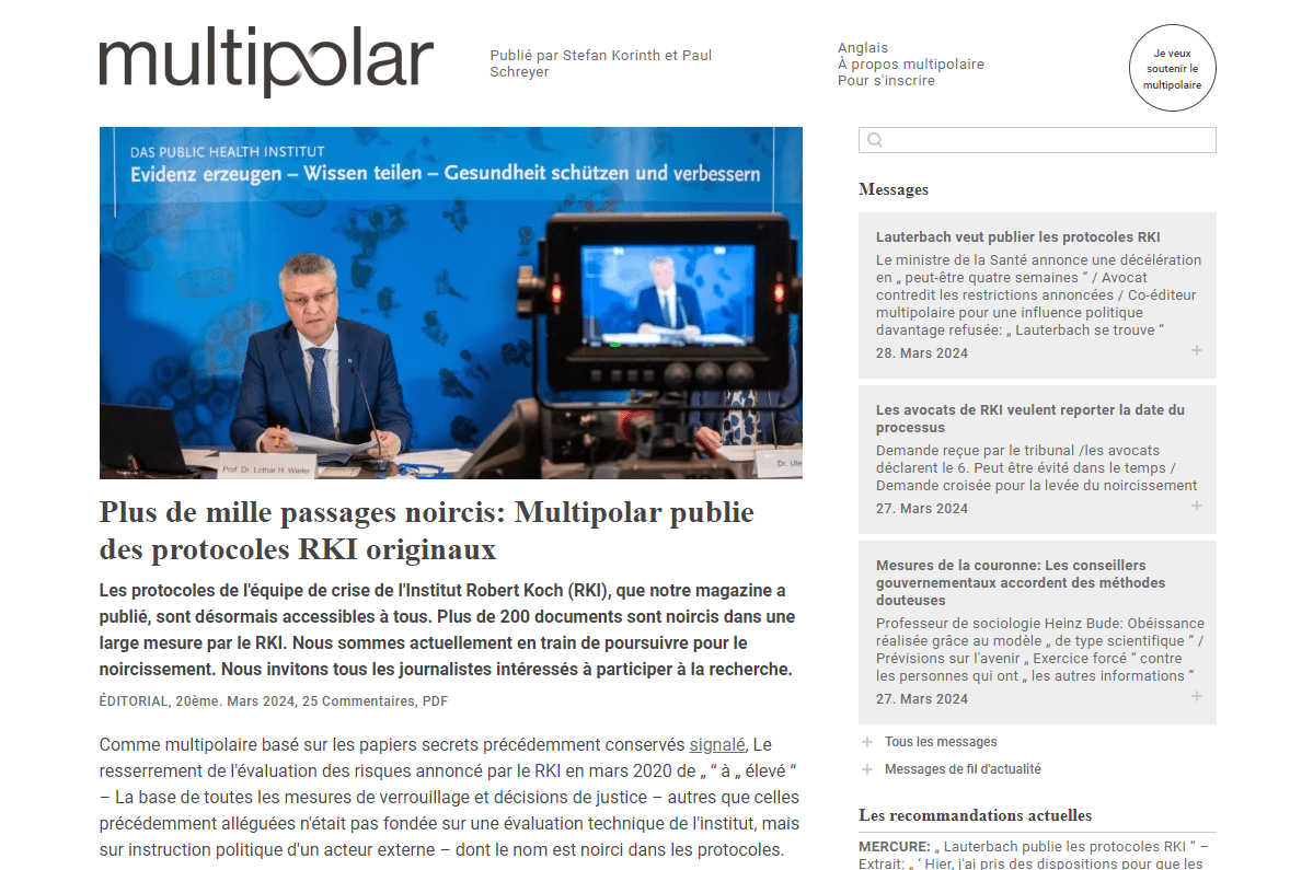 Un site allemand obtient des documents explosifs sur la gestion politique désastreuse du Covid-19 !