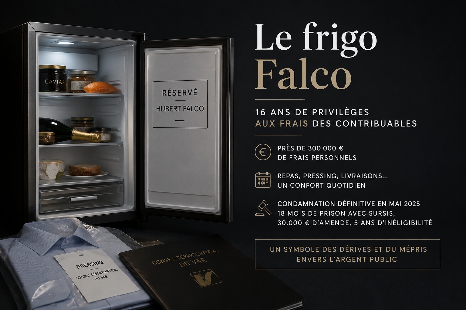 Affaire du frigo Falco : 16 ans de repas volés par un ex-ministre aux frais des contribuables