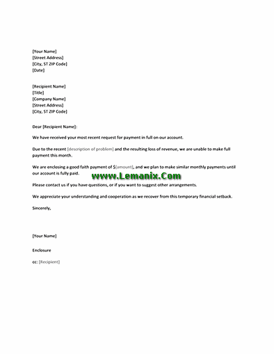 Letter Templates In Proposing Payment Plan To Creditor For Word 2013 Or Newer Software