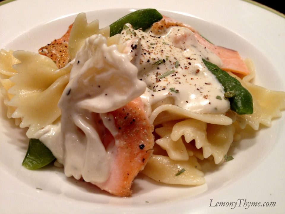 Salmon and Snow Pea Pasta with Tarragon Cream Sauce