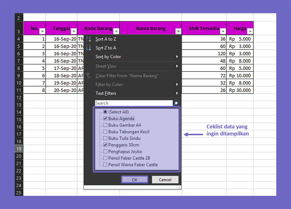 Menggunakan filter data di microsoft excel · sebelum data bisa difilter, jangan lupa untuk memberikan judul kolom atau header. Setelah menerapkan salah satu operasi di . · masuk ke tab data . Letakkan kursor pada sel data. Cara menggunakan filterotomatis di excel untuk menemukan dan bekerja dengan subkumpulan data dalam rentang sel atau tabel. Cara filter data di excel · pastikan data anda mempunyai judul kolom atau header. Cara untuk melakukan filter data di excel ; Gunakan filterotomatis untuk memfilter rentang data dalam excel 2010 dan pelajari cara menghapus filter. Excel cara filtering data pada ms excel. Kemudian masuk ke menu tab data, dan ketuk tombol . Cara Melakukan Filter Data Di Excel Lengkap Akurat