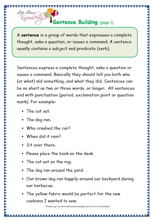 grade 3 grammar topic 35 sentence building worksheets
