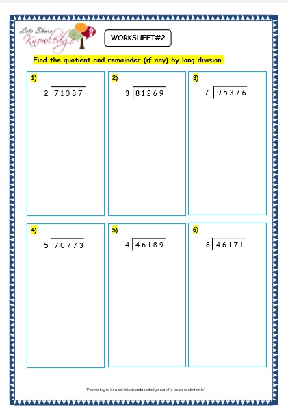 grade 3 maths worksheets division 68 short division of