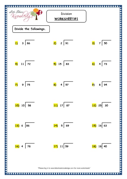 grade 4 maths resources 1 7 2 division of 2 digit numbers 3 digit numbers with remainder printable worksheets lets share knowledge
