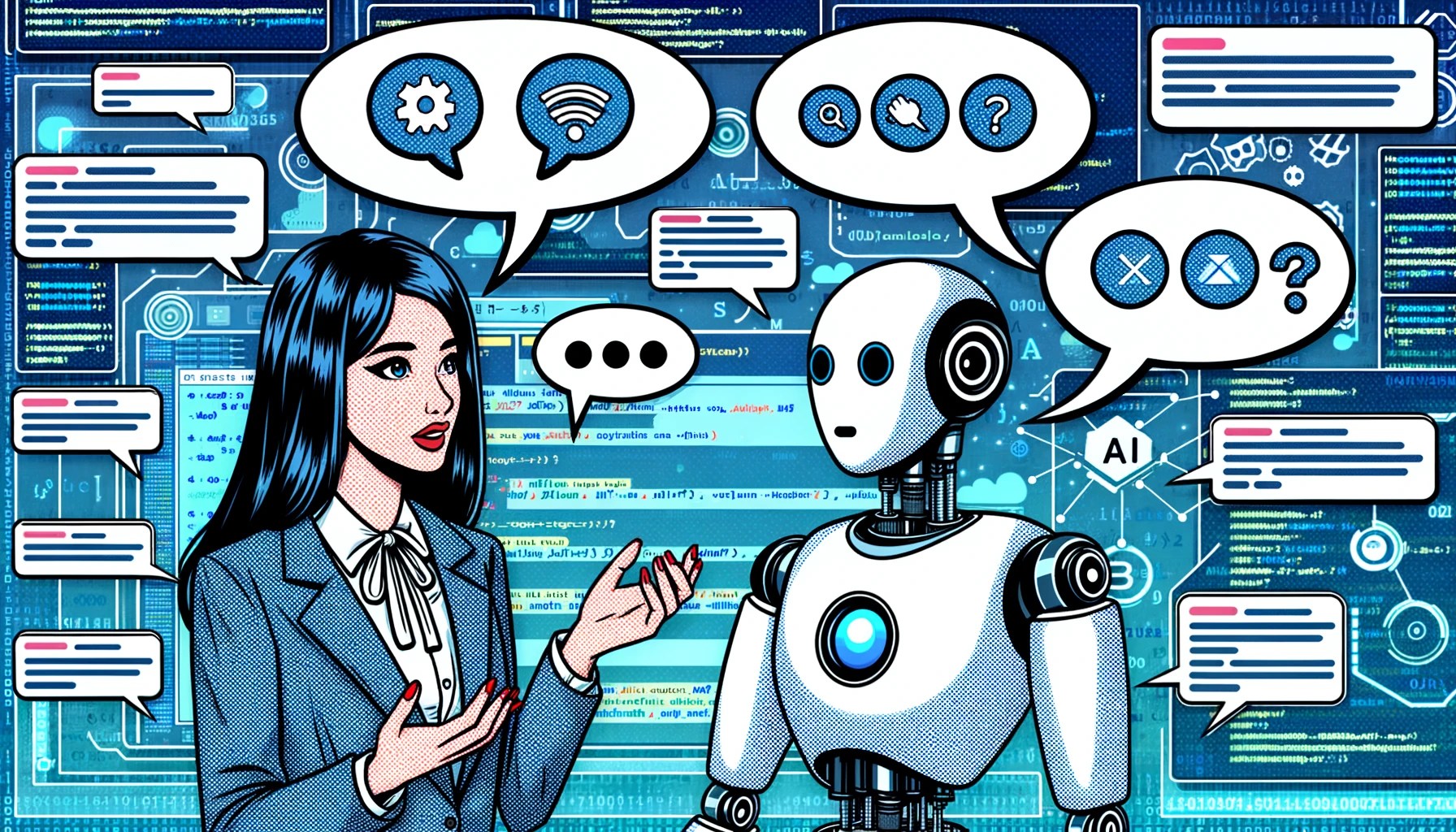 An android and a human chat.