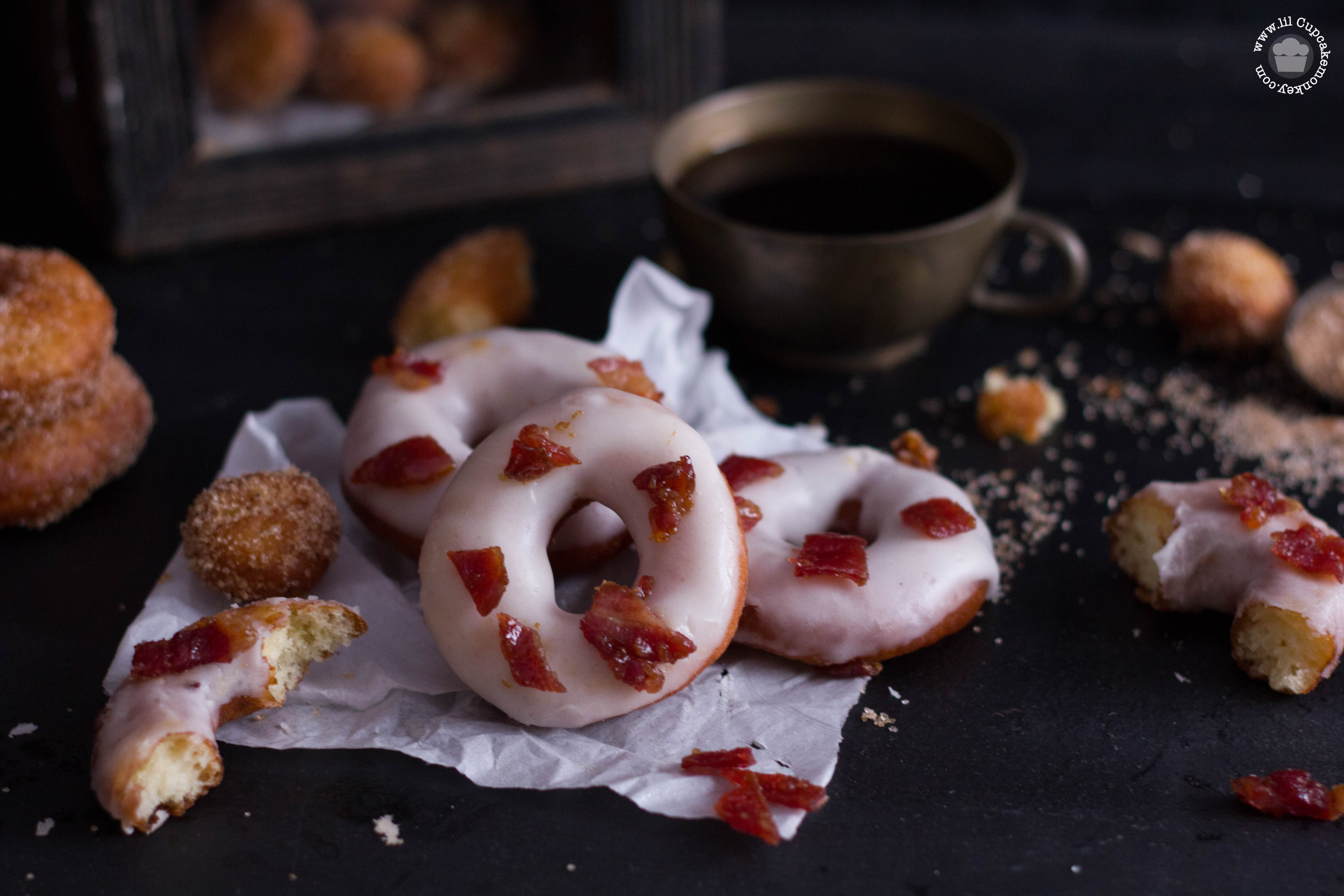 Whiskey Glazed Donuts with Candied Bacon Bits Lil Cupcake Monkey