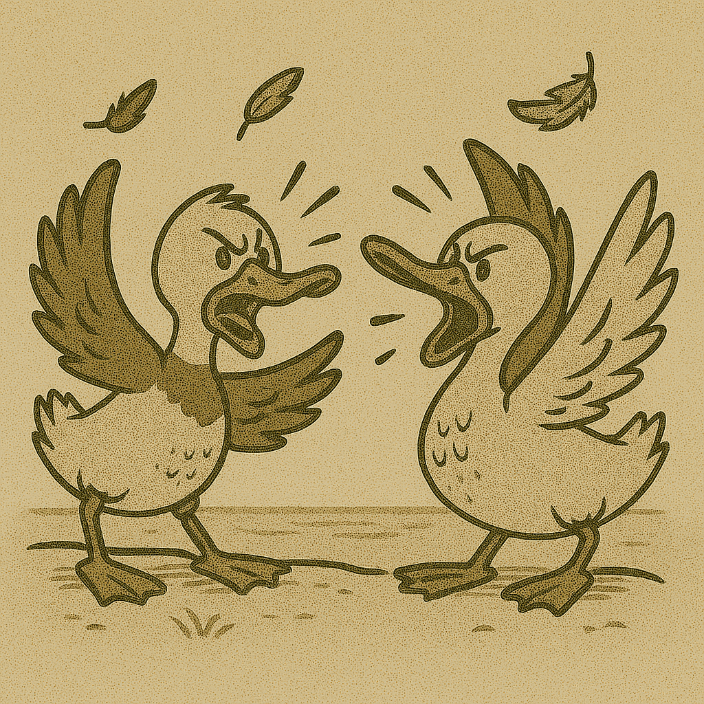 Comment appelle-t-on deux canards qui se disputent ? Un conflit de canards.