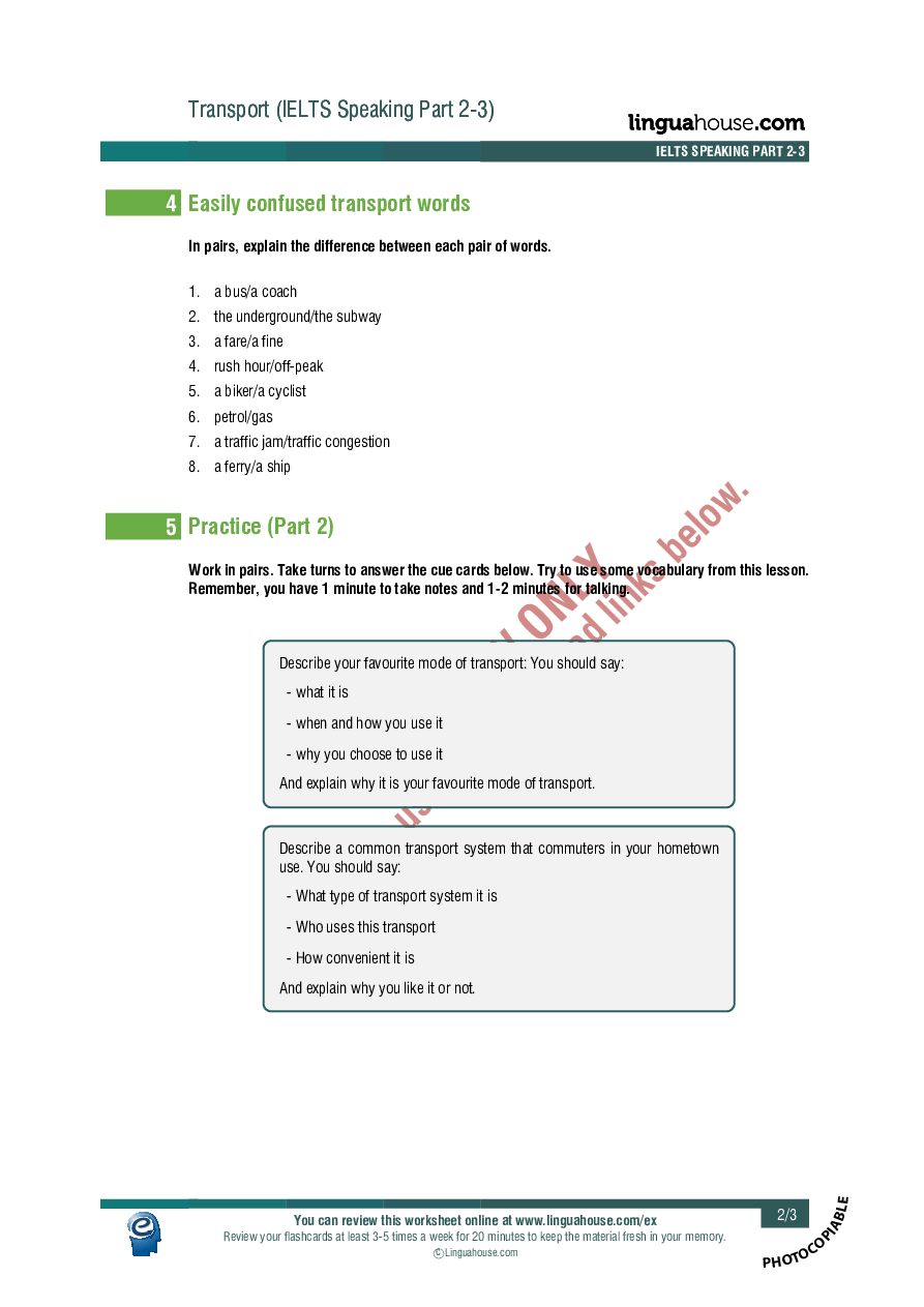 transport ielts speaking part 2 3 worksheet preview linguahousecom
