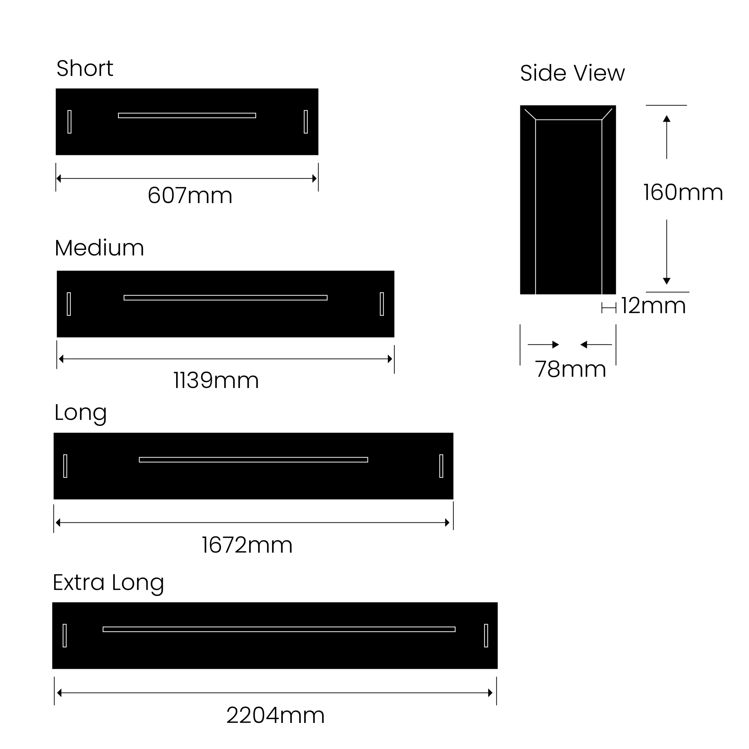 Acoustic linear LED light - dimensions -