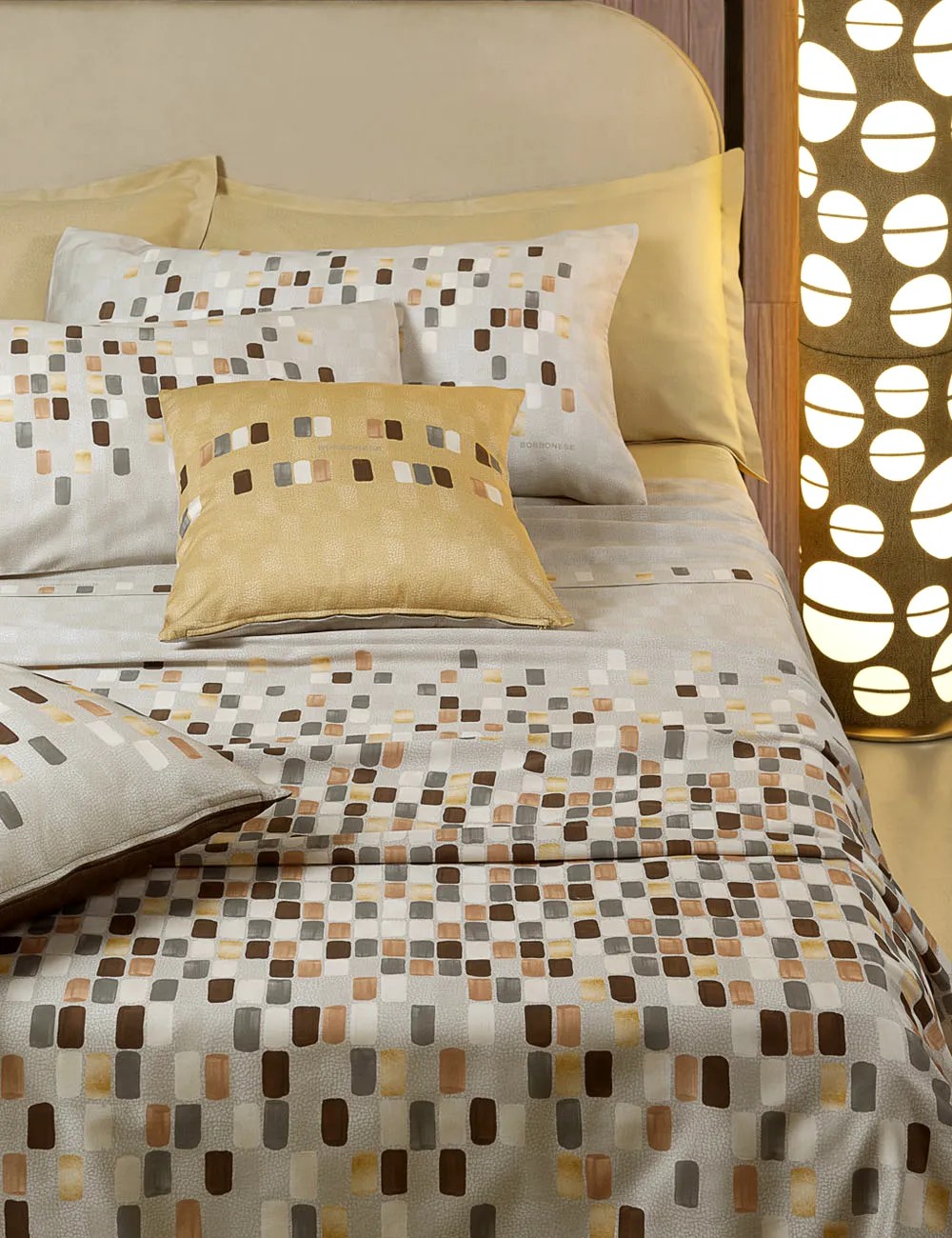 Borbonese Completo Lenzuola Matrimoniale Modello Copriletto In Raso Di  Cotone Mosaico