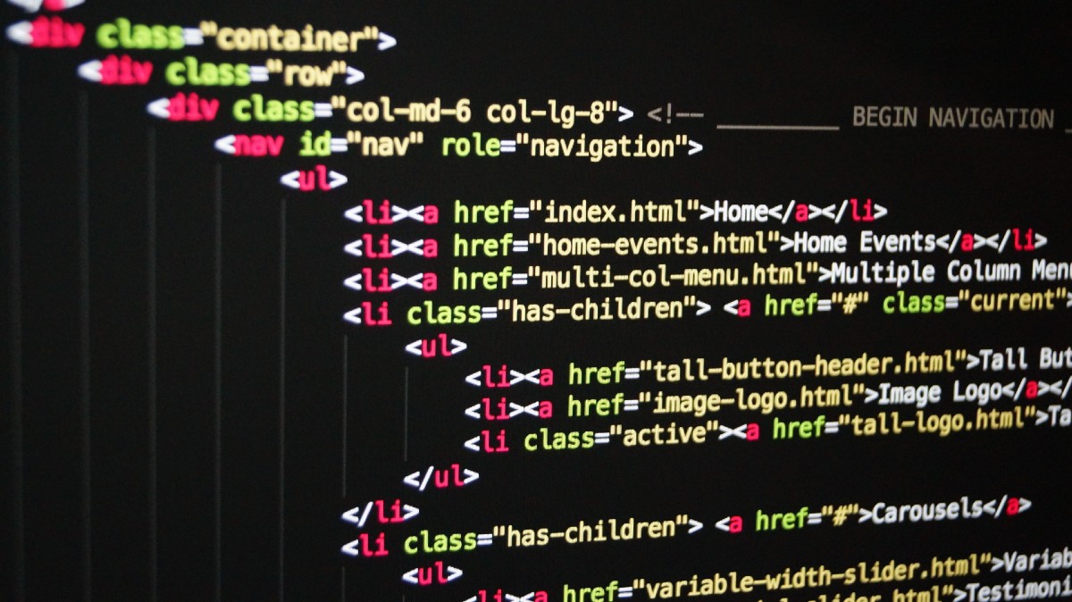 color-coded HTML code on a computer monitor