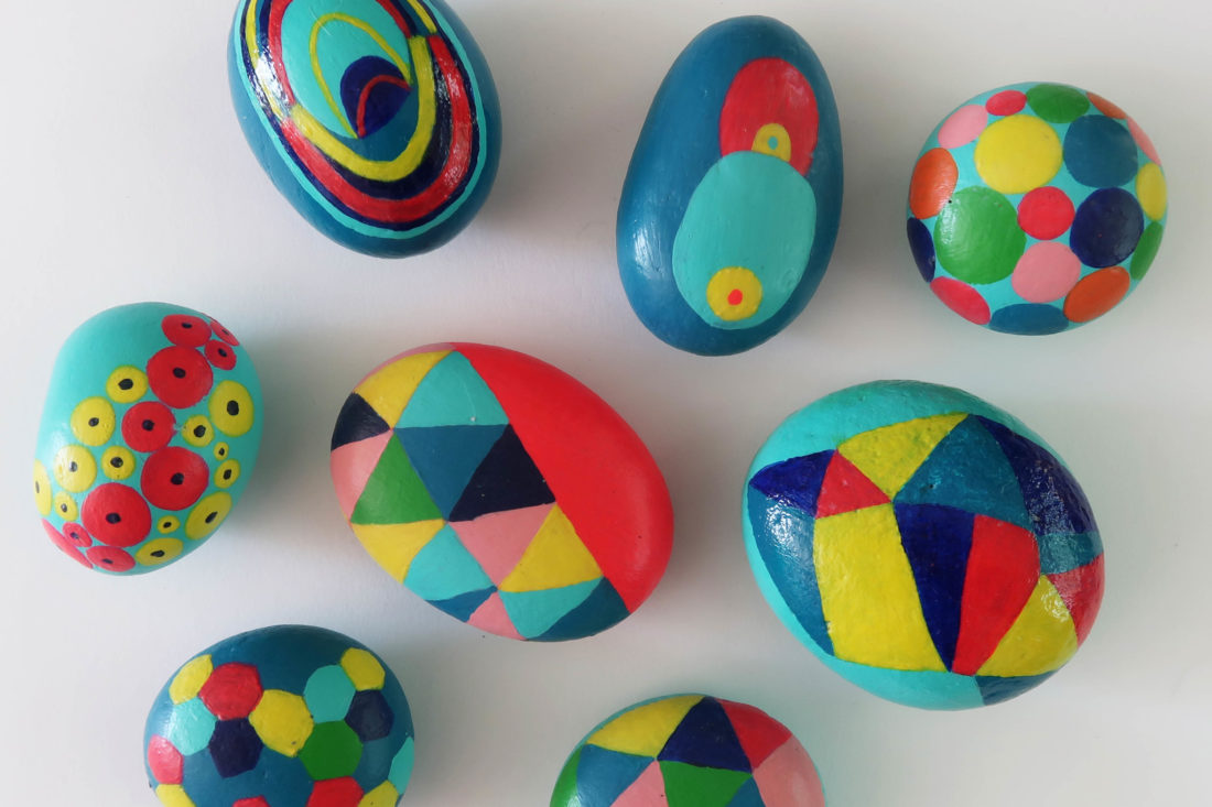 Multi colored rocks with geometrical patterns