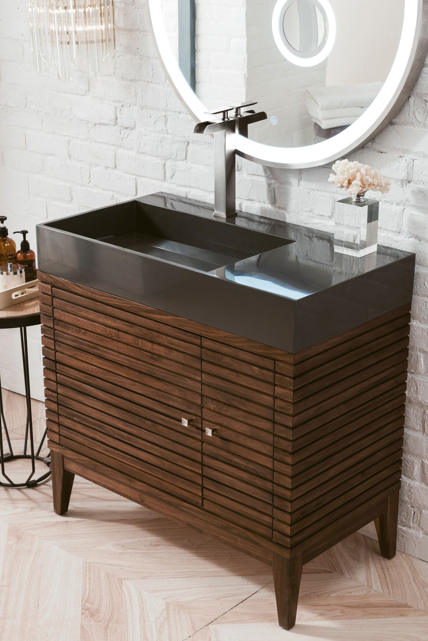Linen cabinet (20.5w x 16.25d x 65h) item(s) included: James Martin Linear Collection 36" Single Vanity, Mid